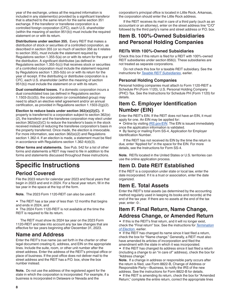 Instructions for IRS Form 1120-REIT U.S. Income Tax Return for Real Estate Investment Trusts, Page 8