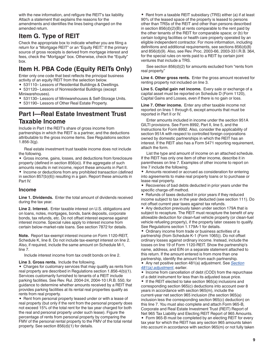 Instructions for IRS Form 1120-REIT U.S. Income Tax Return for Real Estate Investment Trusts, Page 9