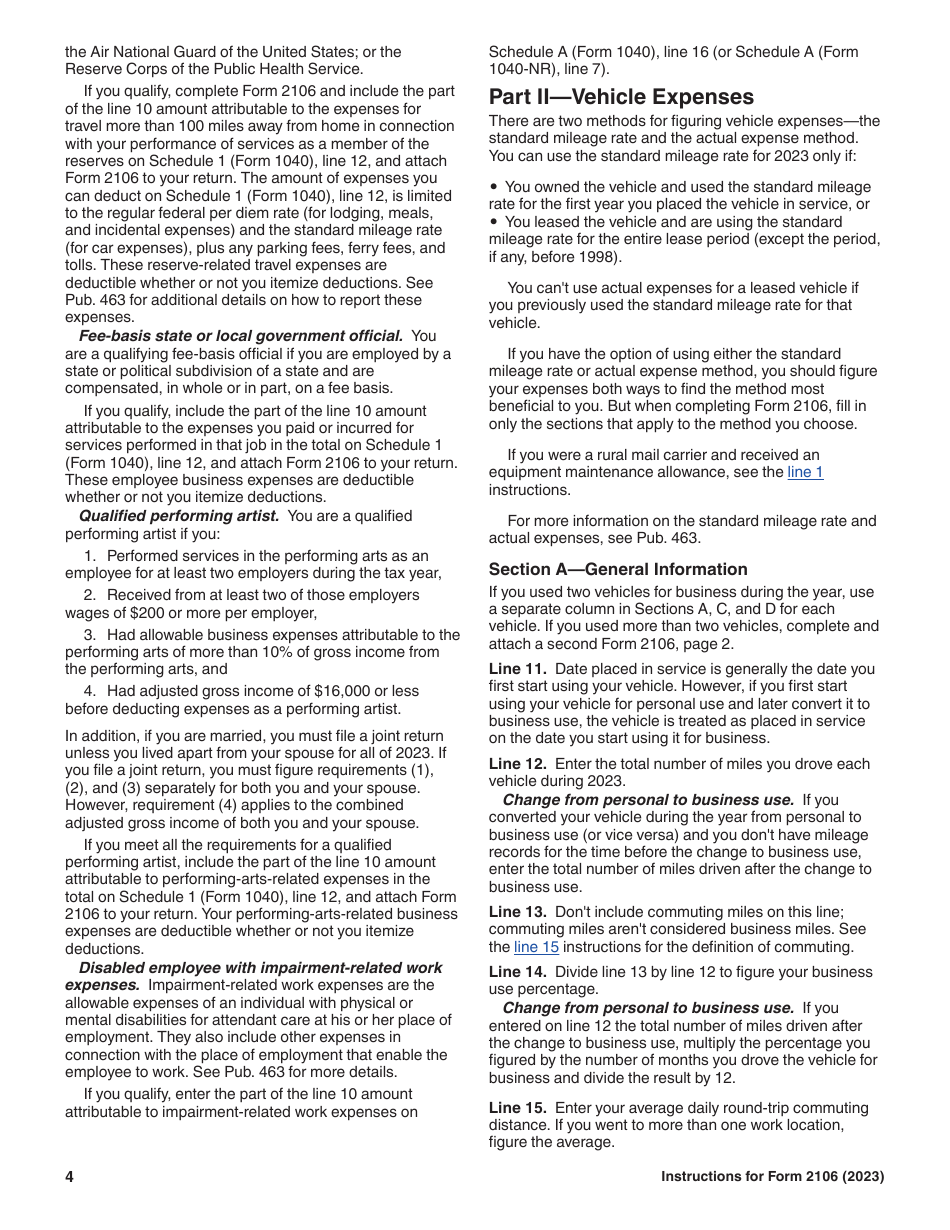 Instructions for IRS Form 2106 Employee Business Expenses, Page 4
