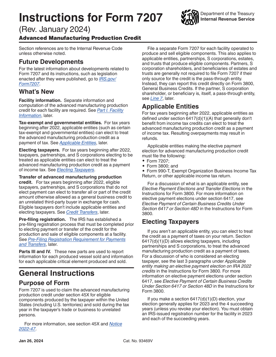 Instructions for IRS Form 7207 Advanced Manufacturing Production Credit, Page 1