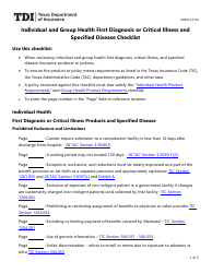 Document preview: Form AH020 Individual and Group Health First Diagnosis or Critical Illness and Specified Disease Checklist - Texas
