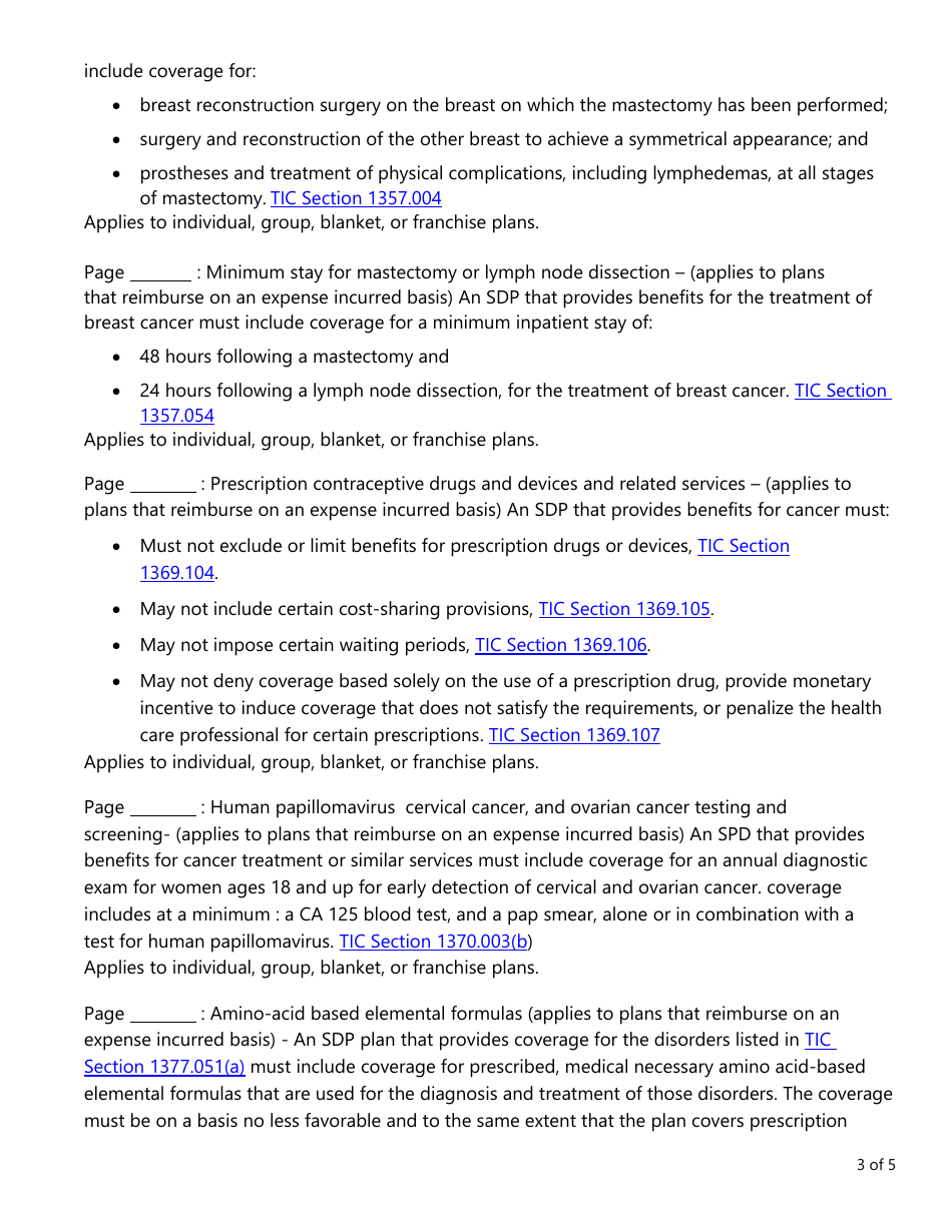 Form AH020 Individual and Group Health First Diagnosis or Critical Illness and Specified Disease Checklist - Texas, Page 3