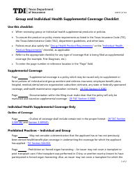 Document preview: Form AH013 Group and Individual Health Supplemental Coverage Checklist - Texas