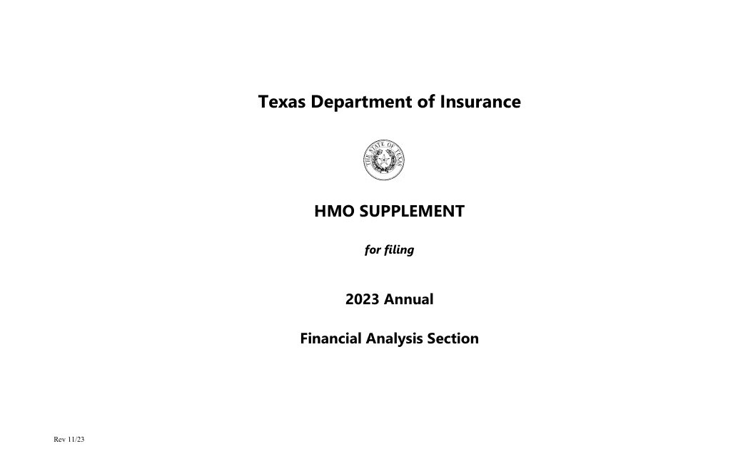 Form FIN116 HMO Supplement - Annual Information - Texas, 2023