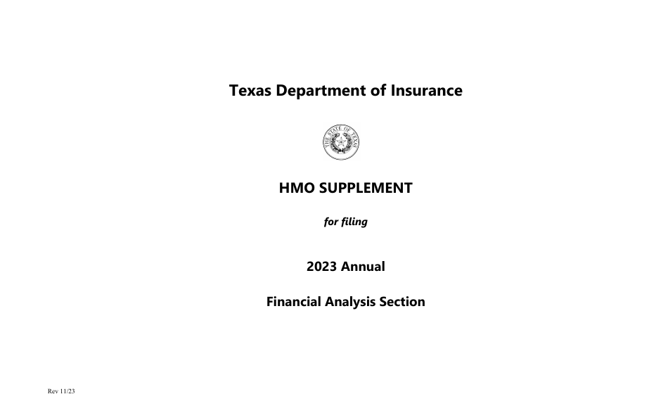 Form FIN116 HMO Supplement - Annual Information - Texas, Page 1
