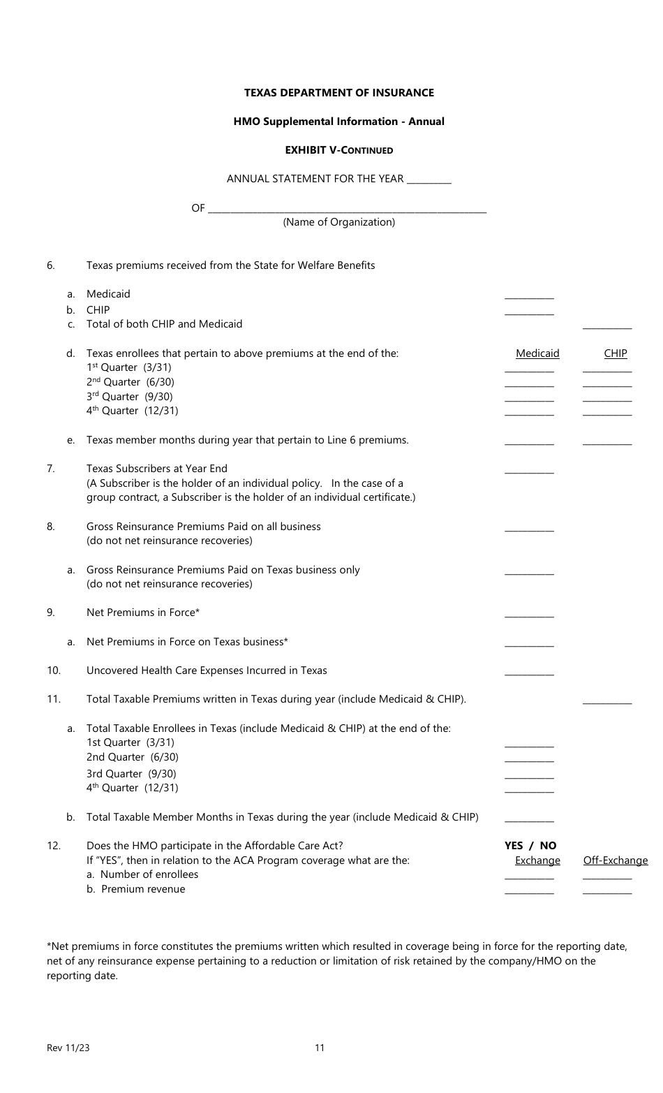 Form FIN116 HMO Supplement - Annual Information - Texas, Page 9