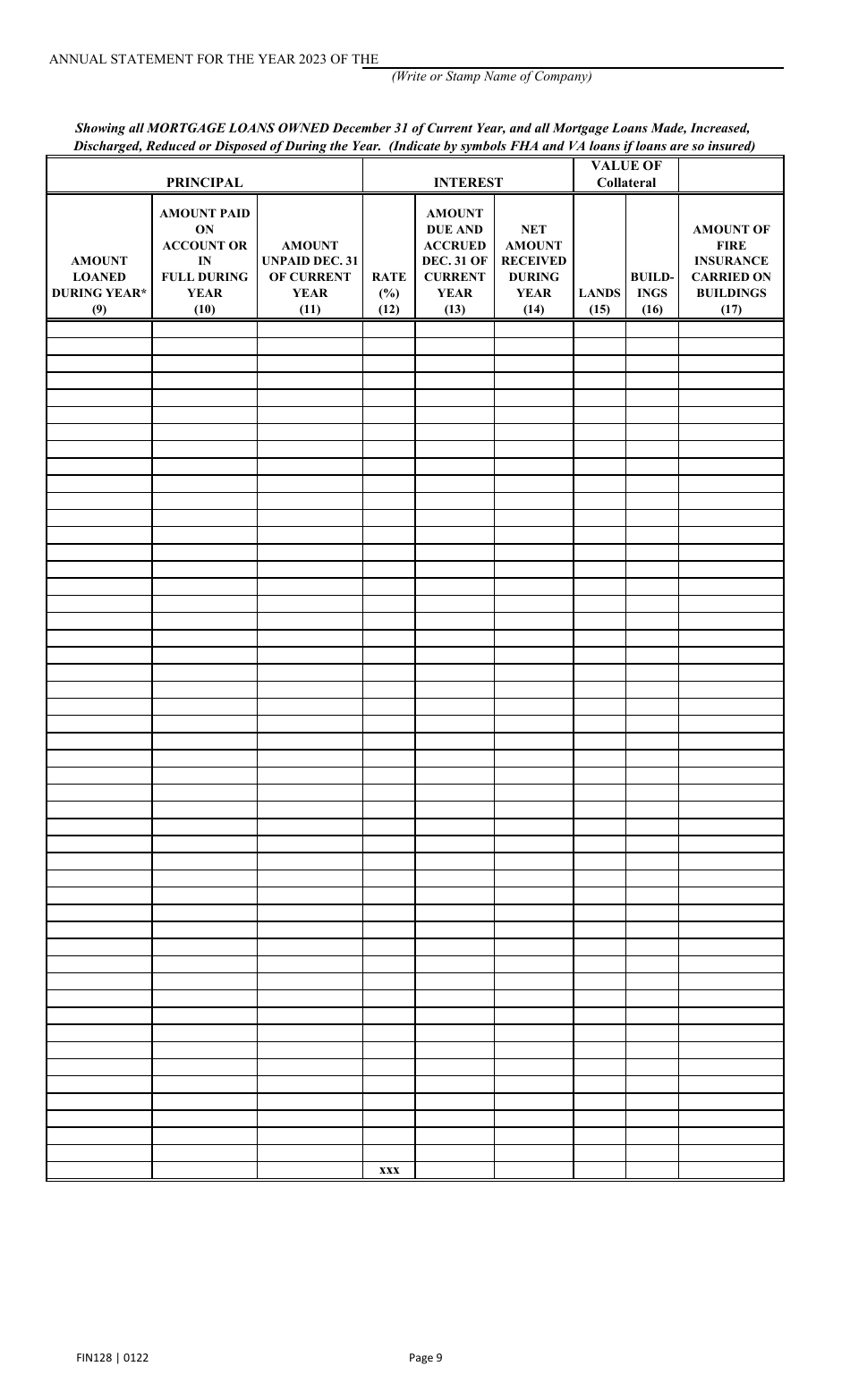 Form FIN128 Annual Statement - Farm Mutual Companies - Texas, Page 11