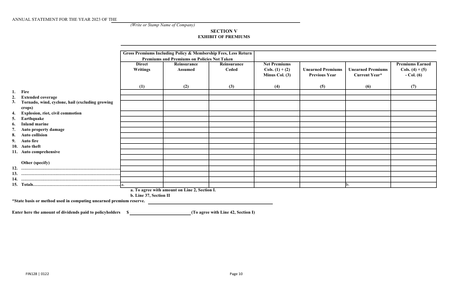 Form FIN128 Annual Statement - Farm Mutual Companies - Texas, Page 12