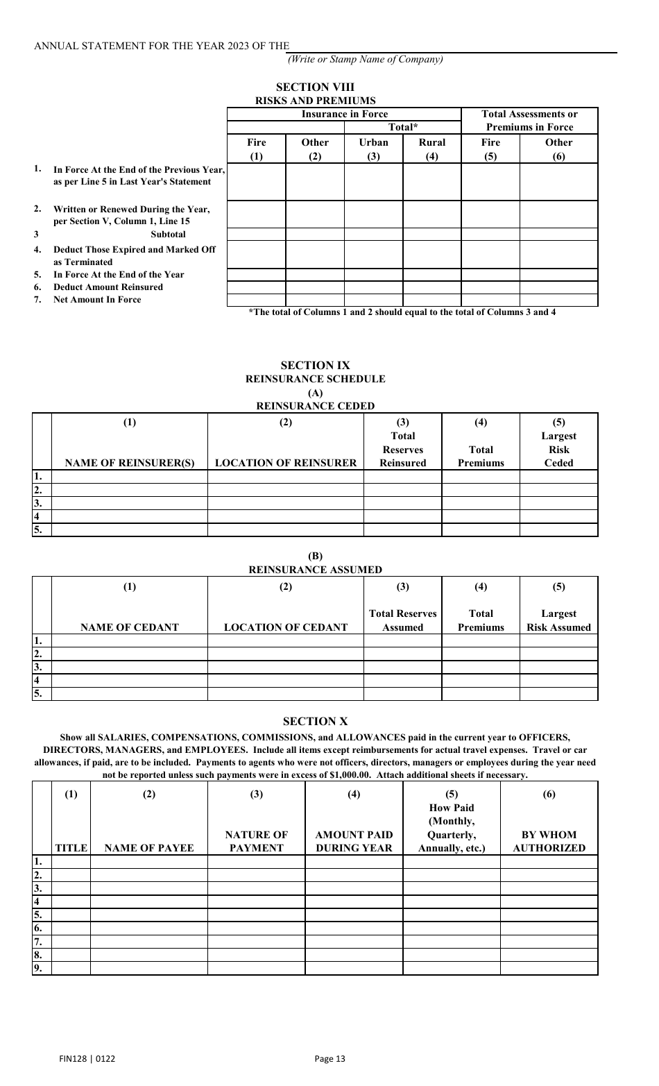 Form FIN128 Annual Statement - Farm Mutual Companies - Texas, Page 15