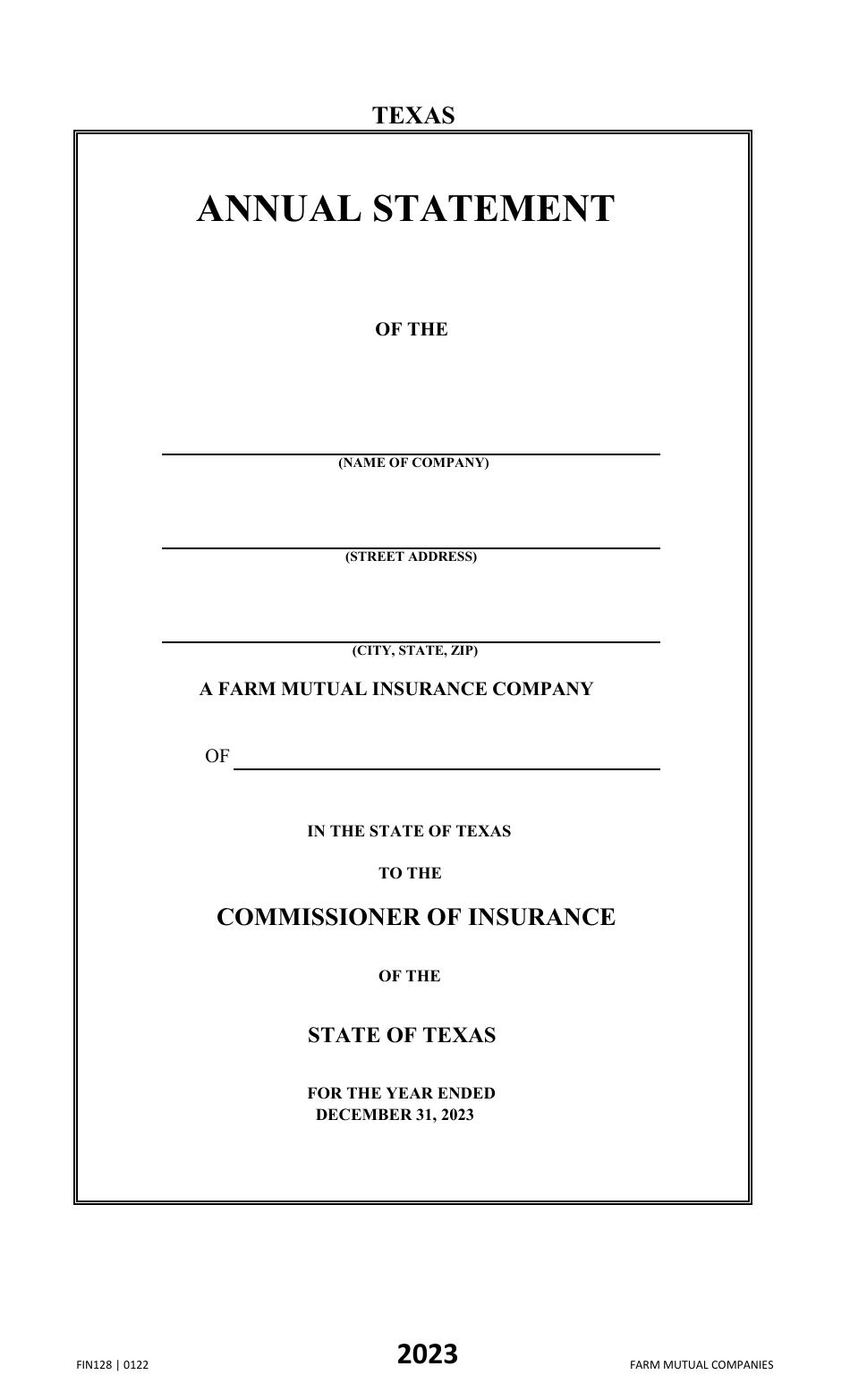Form FIN128 Annual Statement - Farm Mutual Companies - Texas, Page 1