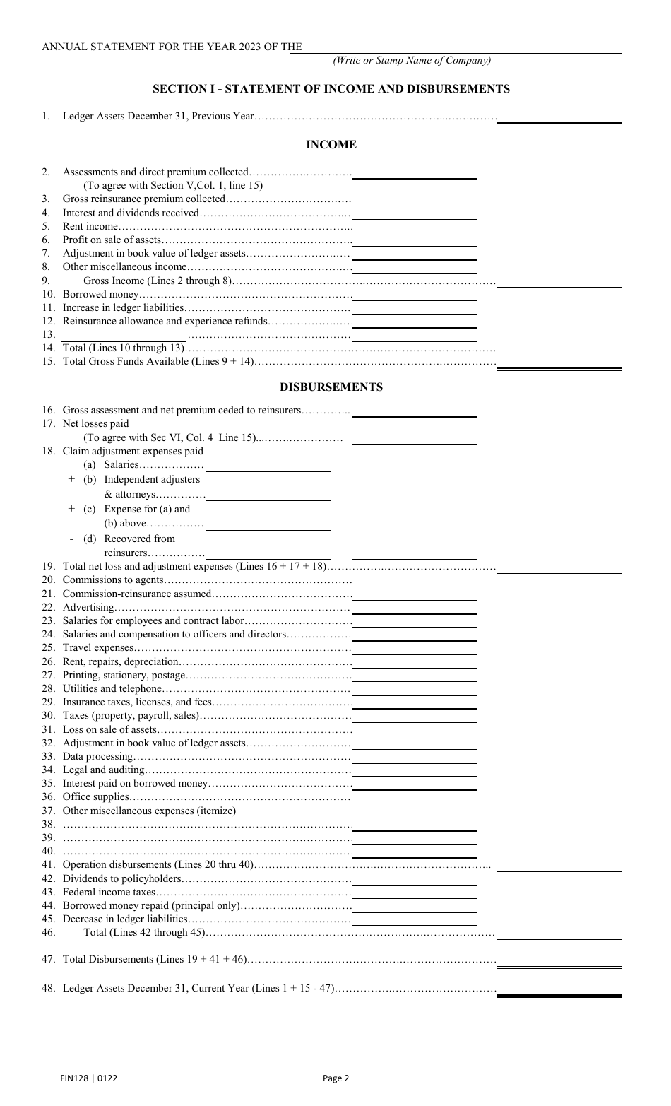 Form FIN128 Annual Statement - Farm Mutual Companies - Texas, Page 4
