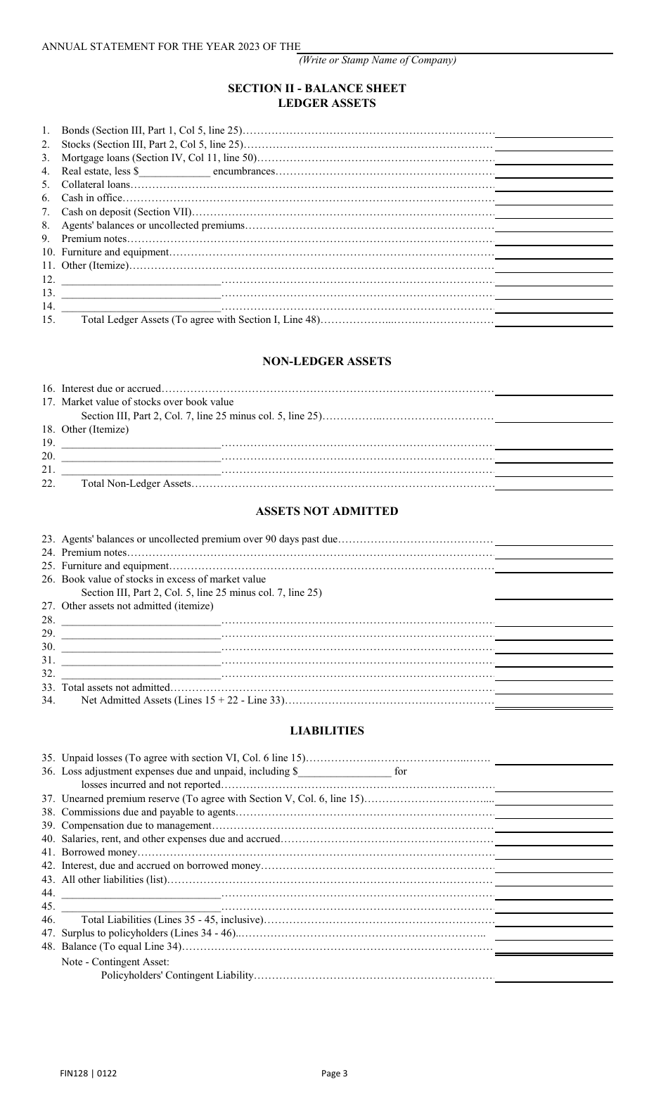 Form FIN128 Annual Statement - Farm Mutual Companies - Texas, Page 5