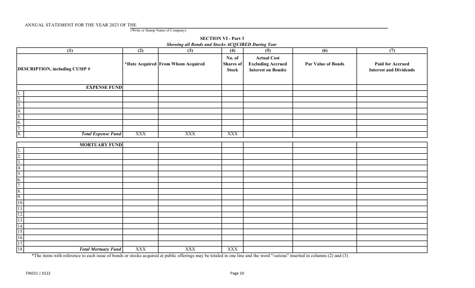 Form FIN251 Annual Statement - Mutual Assessments, Burials, Lmas - Texas, Page 13