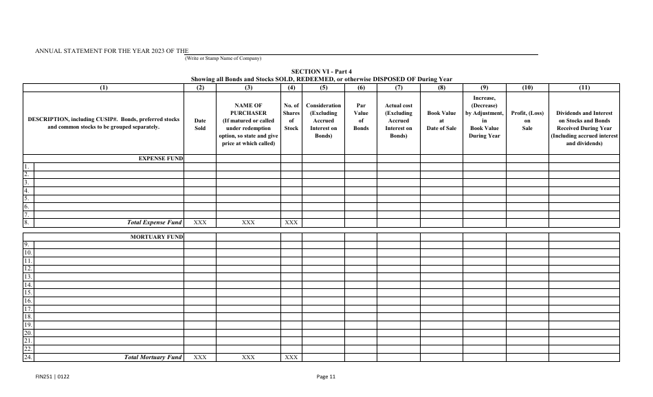 Form FIN251 Annual Statement - Mutual Assessments, Burials, Lmas - Texas, Page 14