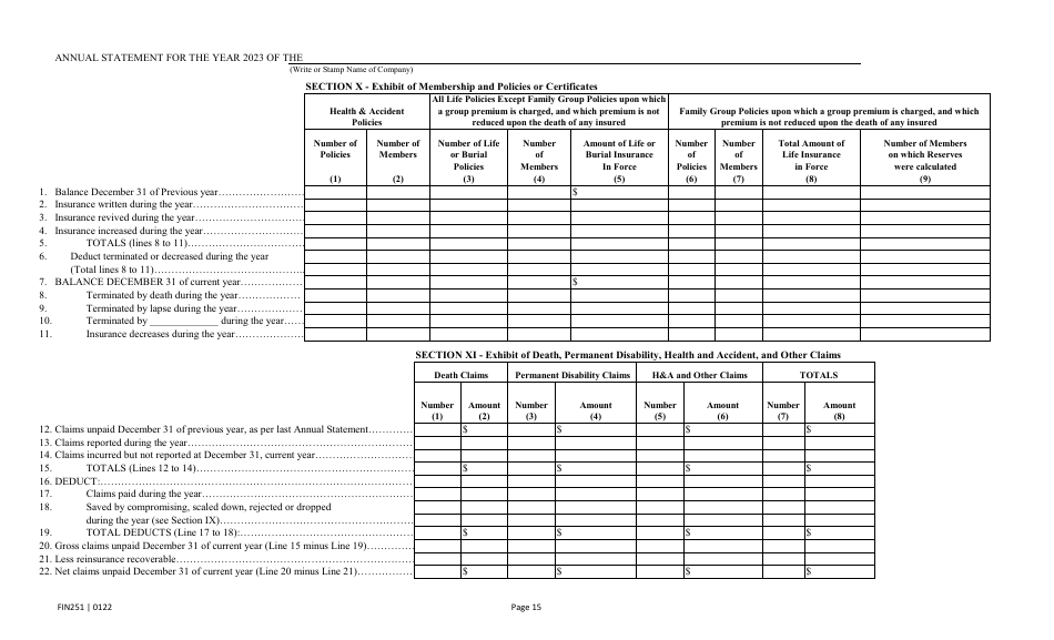 Form FIN251 Annual Statement - Mutual Assessments, Burials, Lmas - Texas, Page 18