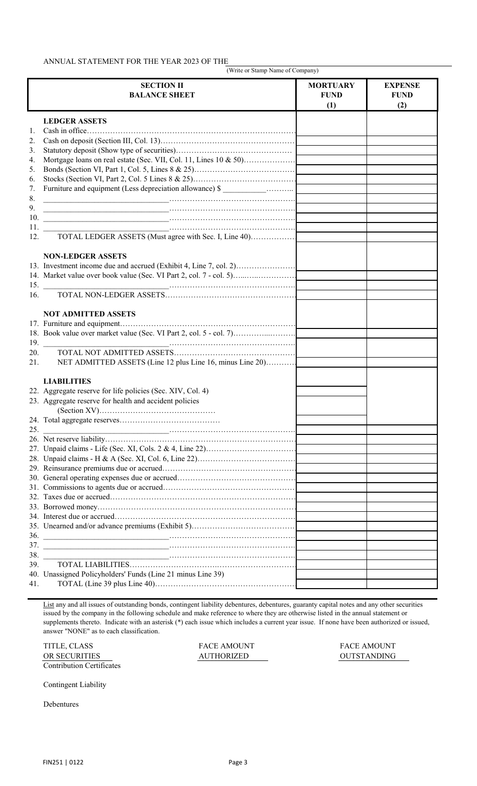 Form FIN251 Annual Statement - Mutual Assessments, Burials, Lmas - Texas, Page 6