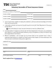 Document preview: Form FIN530 Voluntary Surrender of Texas Insurance License - Texas