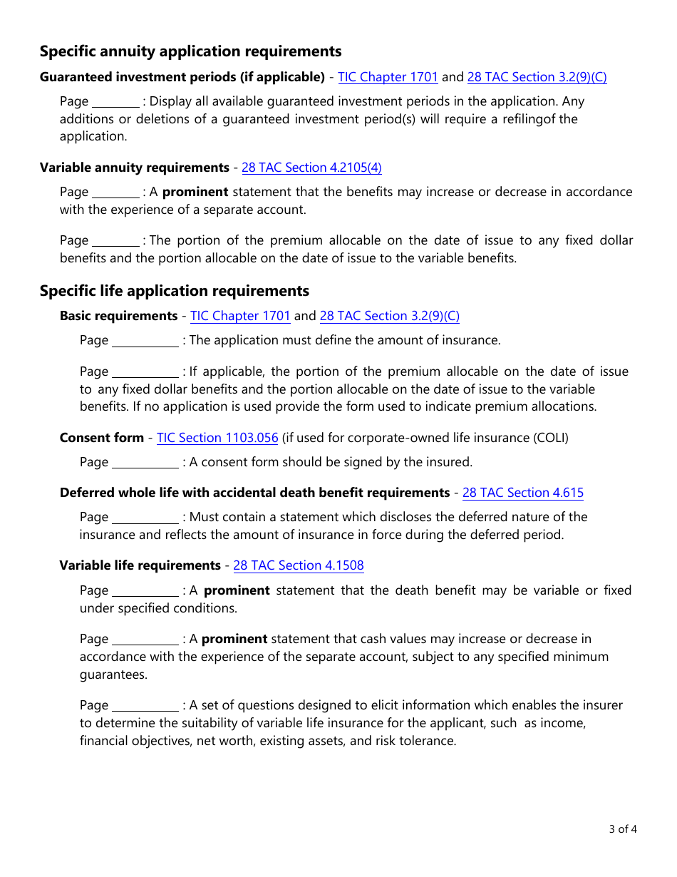 Form LAC013 Annuity and Life Applications Checklist - Texas, Page 3