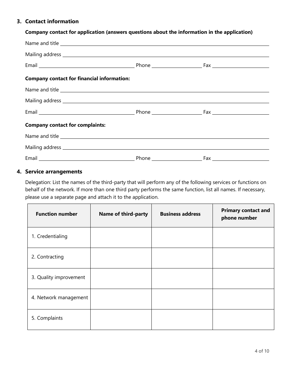 Form LHL705 Workers Compensation Health Care Network Application - Texas, Page 4