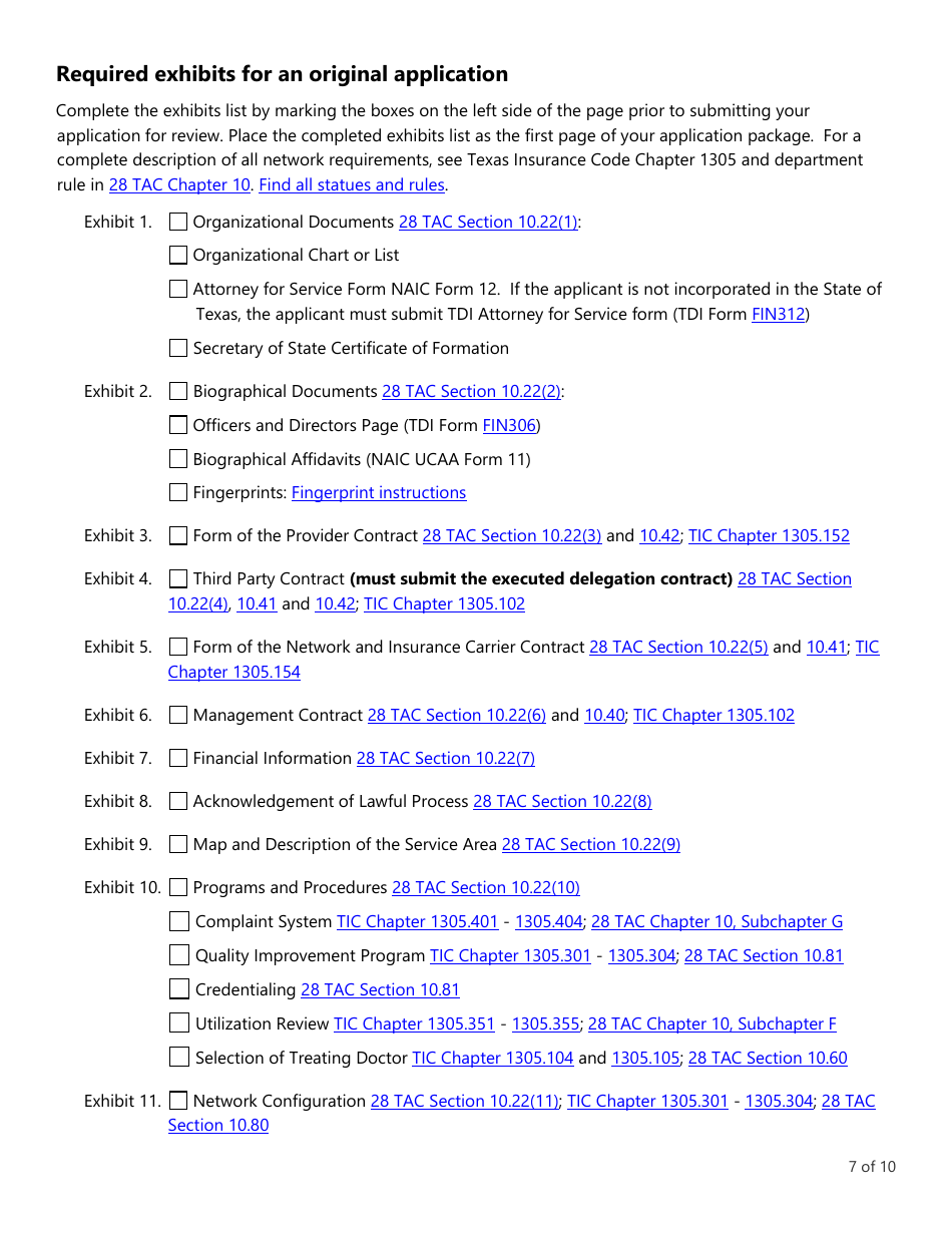 Form LHL705 Workers Compensation Health Care Network Application - Texas, Page 7