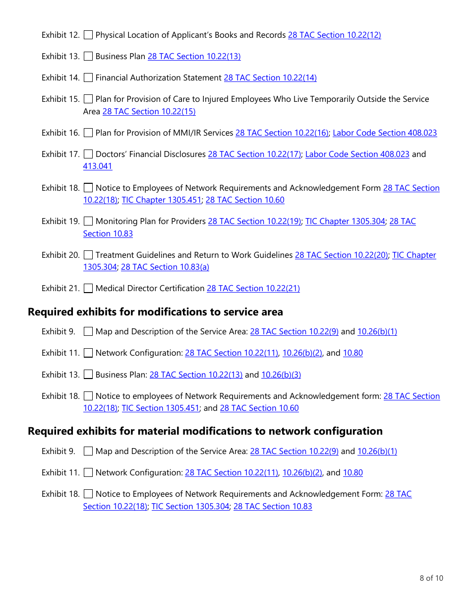 Form LHL705 Workers Compensation Health Care Network Application - Texas, Page 8