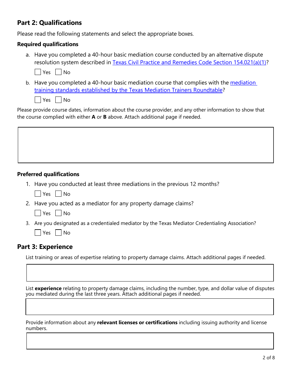 Form PC407 Mediator Roster Application - Texas, Page 2