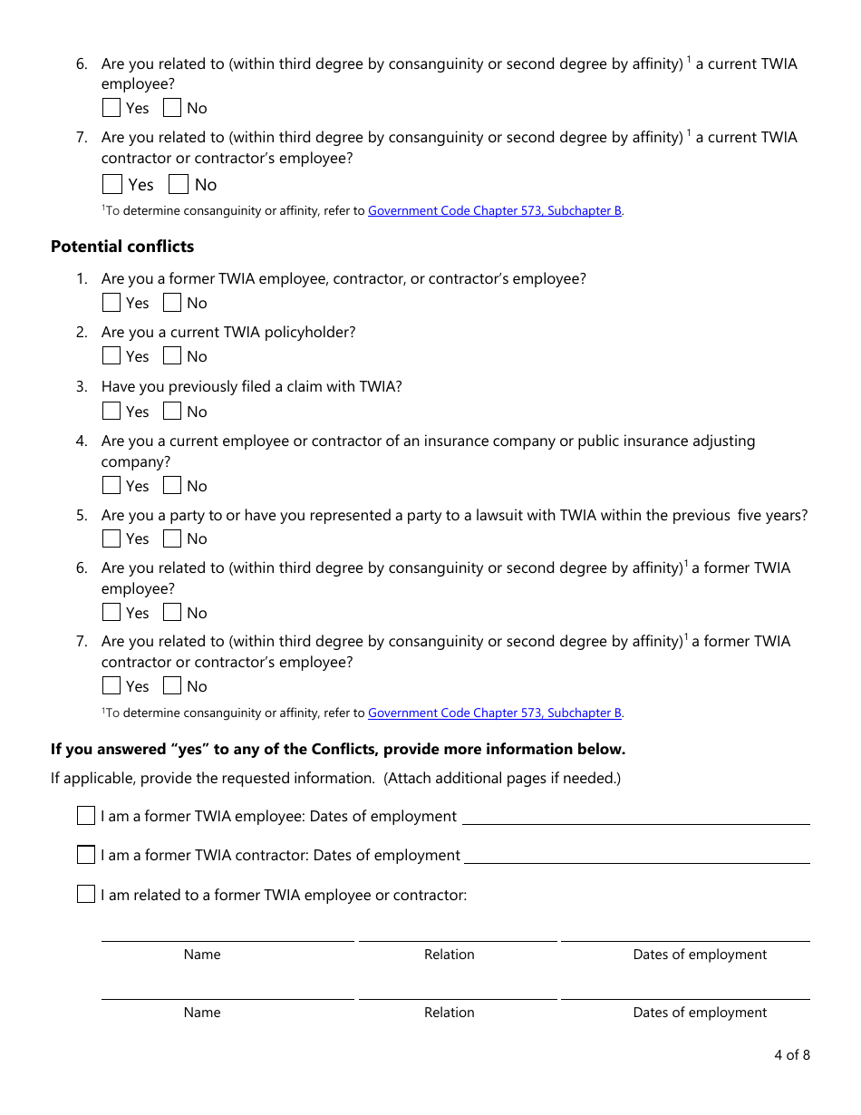 Form PC406 Appraisal Umpire Roster Application - Texas, Page 4