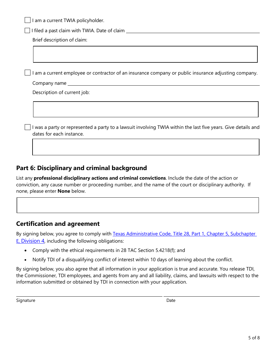 Form PC406 Appraisal Umpire Roster Application - Texas, Page 5