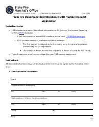 Form SF146 Texas Fire Department Identification (Fdid) Number Request Application - Texas