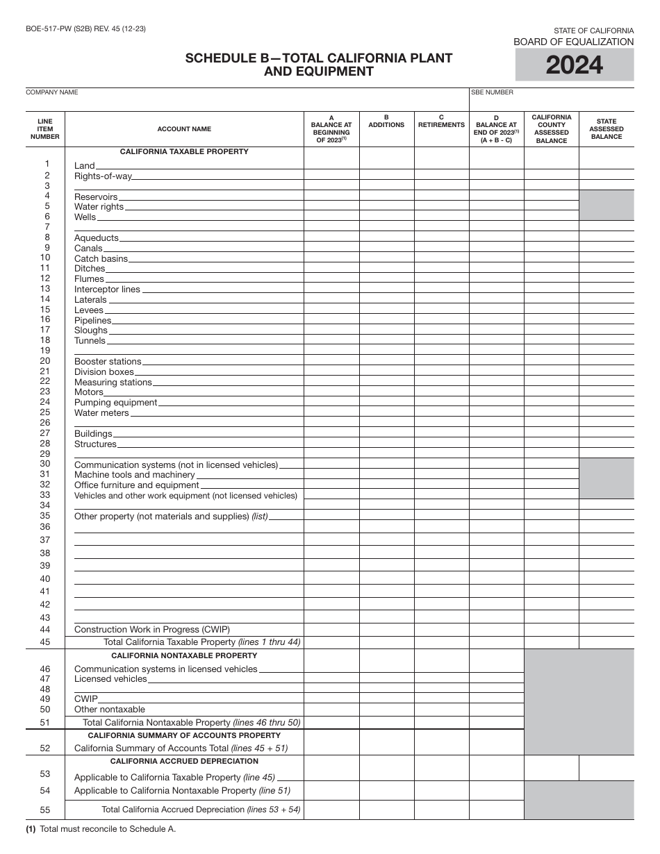 Form BOE-517-PW Property Statement - Intercounty Flumes, Canals, Ditches, Aqueducts - California, Page 4