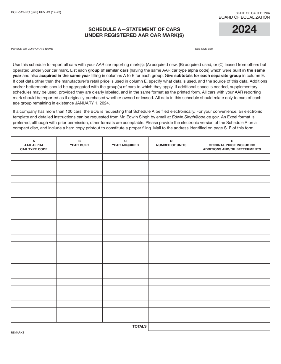 Form BOE-519-PC Annual Report of Private Railroad Cars - California, Page 3