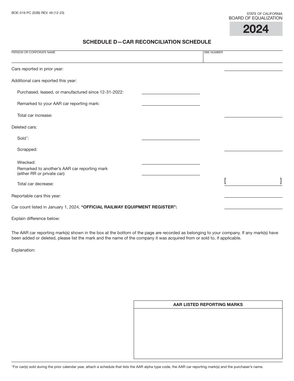 Form BOE-519-PC Annual Report of Private Railroad Cars - California, Page 6