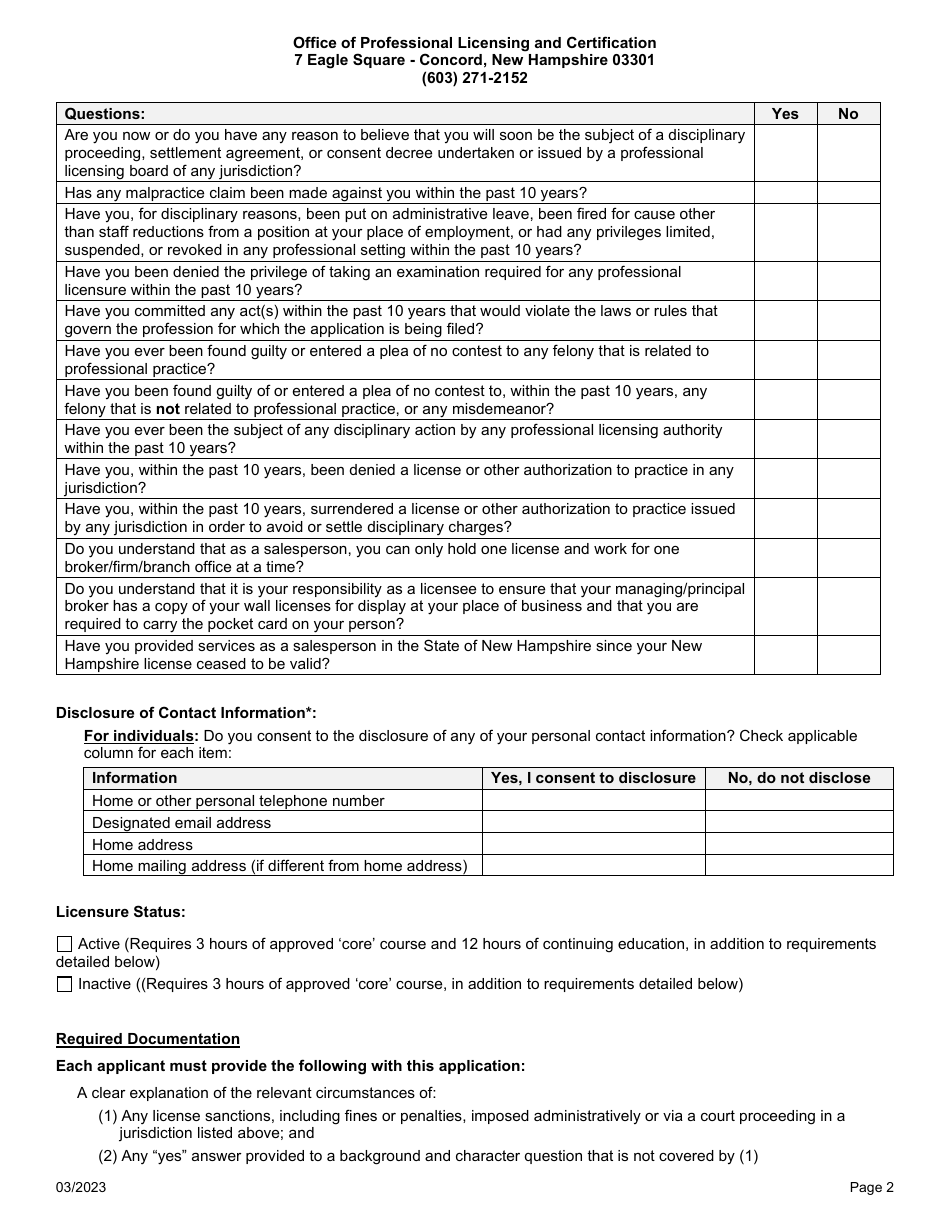 New Hampshire Salesperson Reinstatement Application - Fill Out, Sign ...