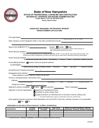 Document preview: Associate, Managing, or Principal Broker Reinstatement Application - New Hampshire