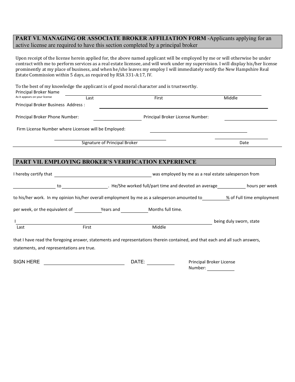 Real Estate Broker Application Form - New Hampshire, Page 3