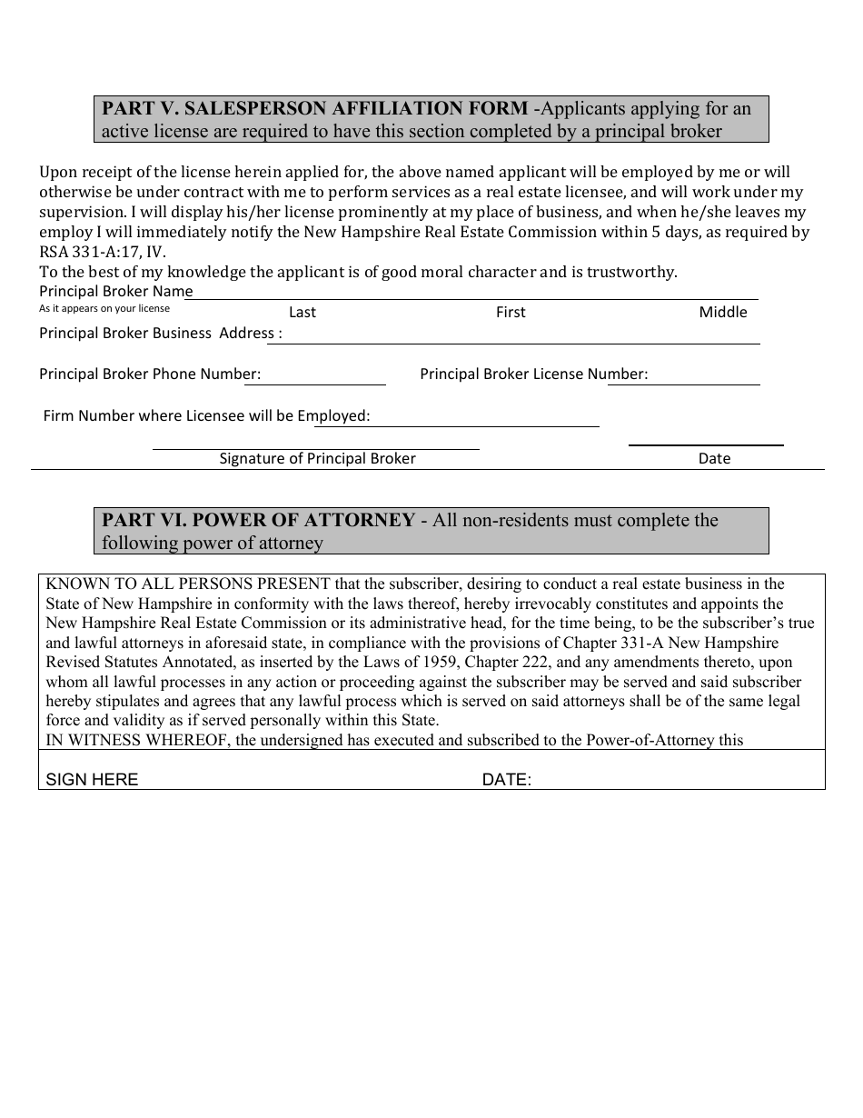 Real Estate Salesperson Application Form - New Hampshire, Page 3