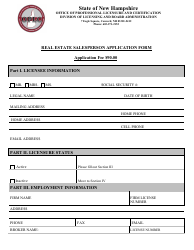 Document preview: Real Estate Salesperson Application Form - New Hampshire
