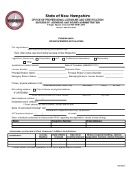 Document preview: Firm Branch Reinstatement Application - New Hampshire