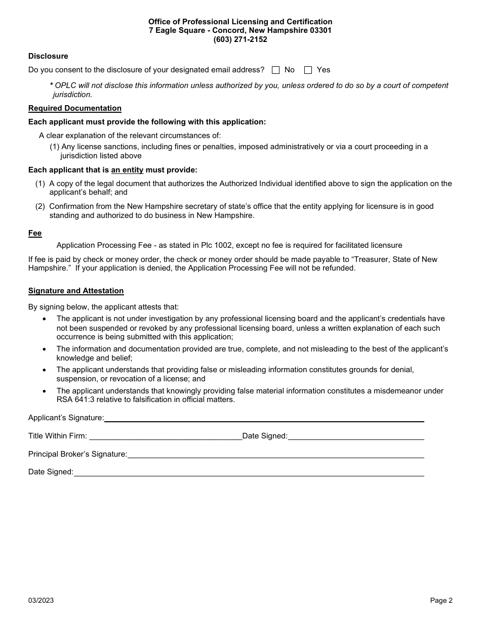 New Hampshire Firm Branch Reinstatement Application - Fill Out, Sign ...