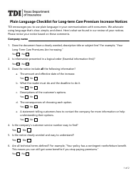 Document preview: Plain Language Checklist for Long-Term Care Premium Increase Notices - Texas