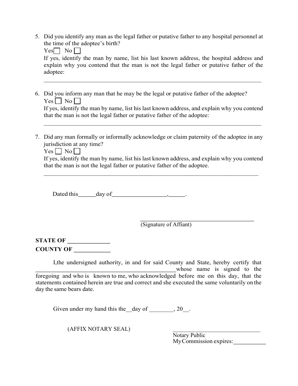 Affidavit of Biological Mother - Alabama, Page 2