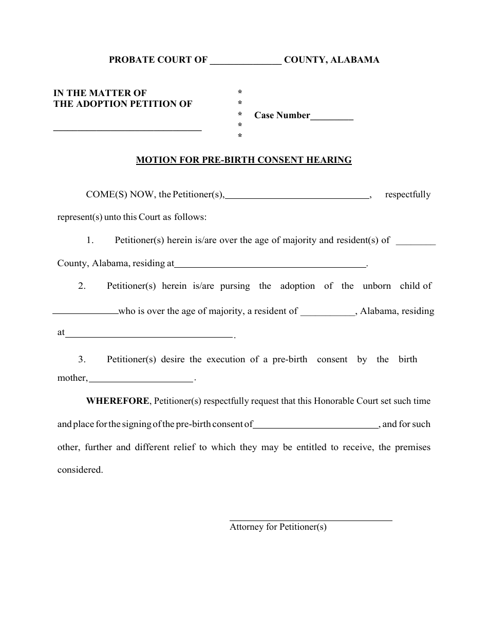 Motion for Pre-birth Consent Hearing - Alabama, Page 1