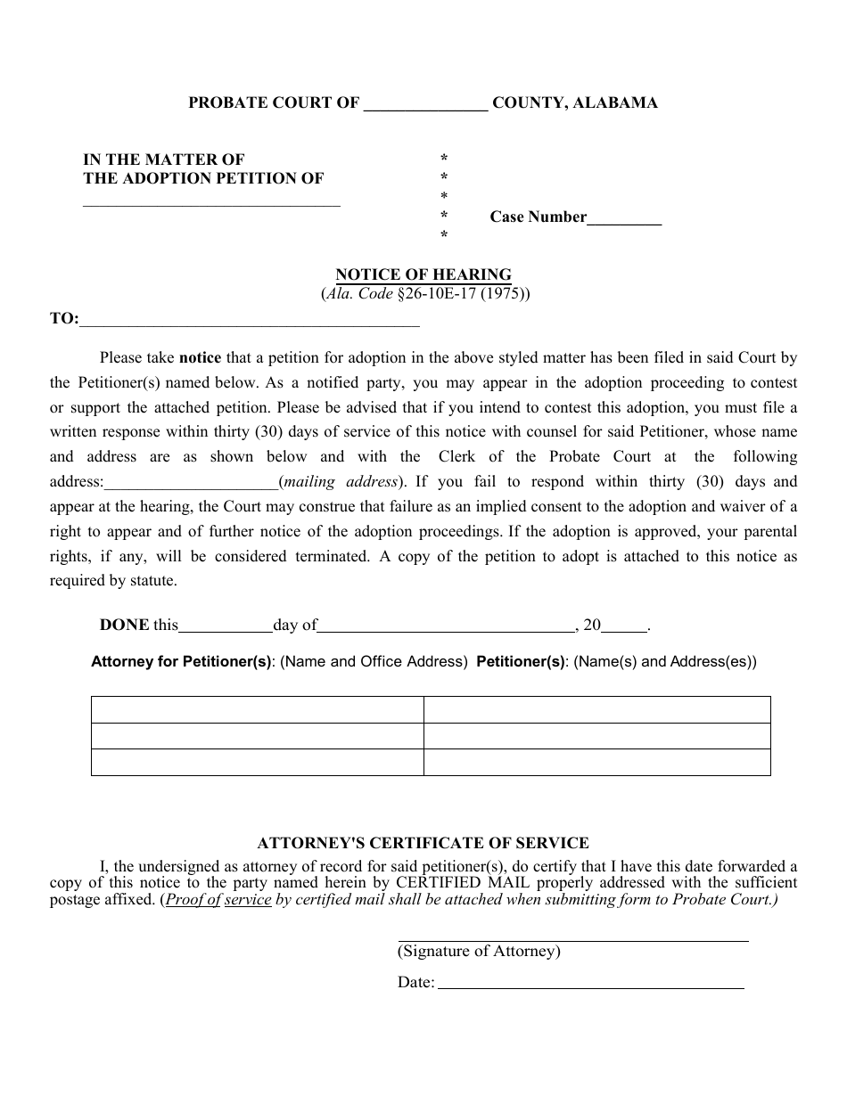 Notice of Hearing - Alabama, Page 1