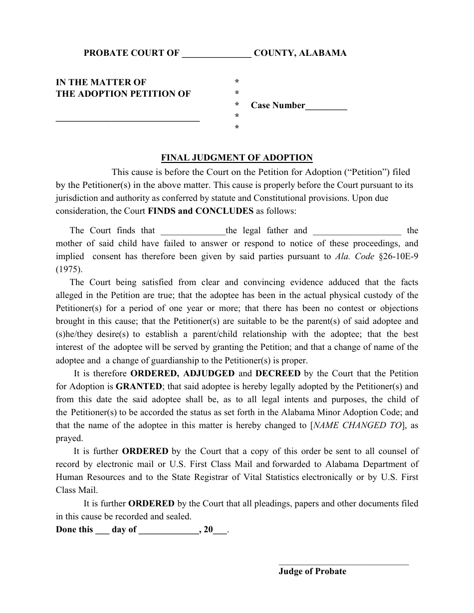 Final Judgment of Adoption - Related, Implied Consent - Alabama, Page 1