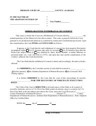 Document preview: Order Granting Withdrawal of Consent - Alabama