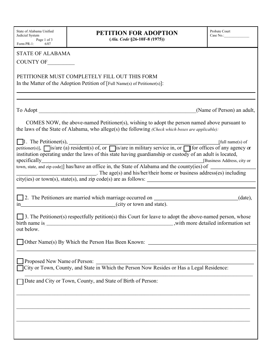 Form PR-1 - Fill Out, Sign Online and Download Fillable PDF, Alabama ...