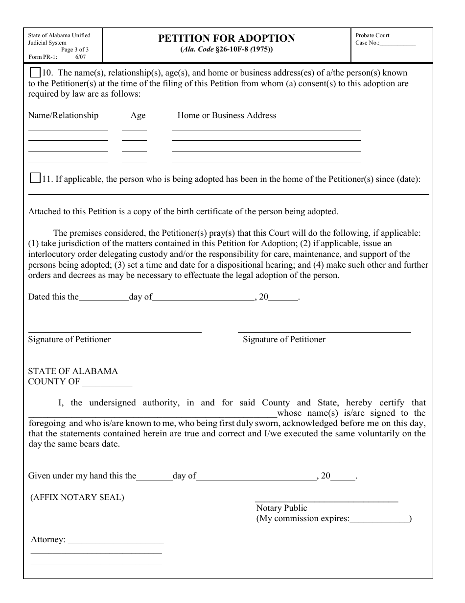 Form PR-1 Petition for Adoption - Alabama, Page 3