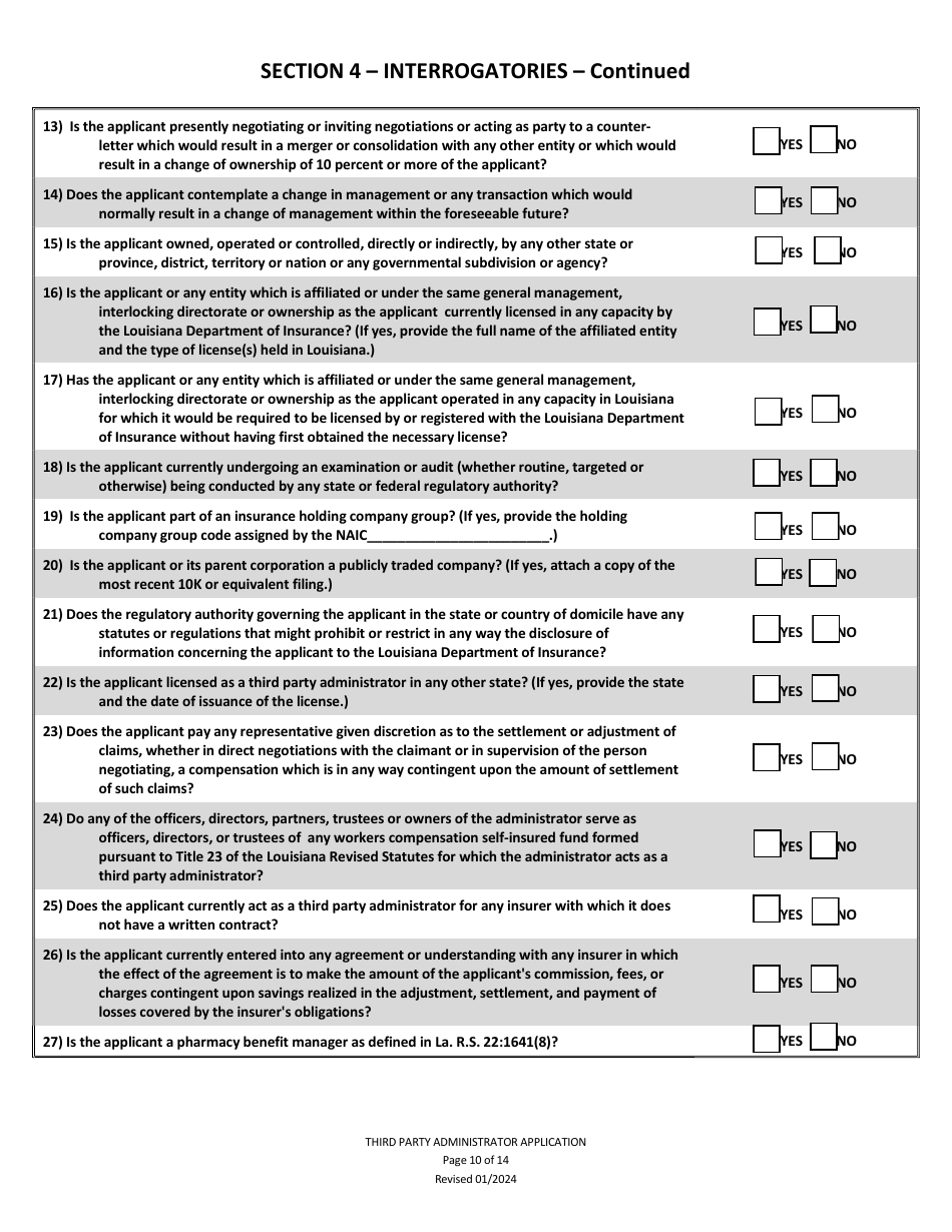 Application to Act as a Third Party Administrator in the State of Louisiana - Louisiana, Page 10