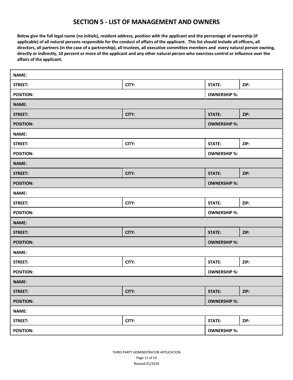 Application to Act as a Third Party Administrator in the State of Louisiana - Louisiana, Page 11