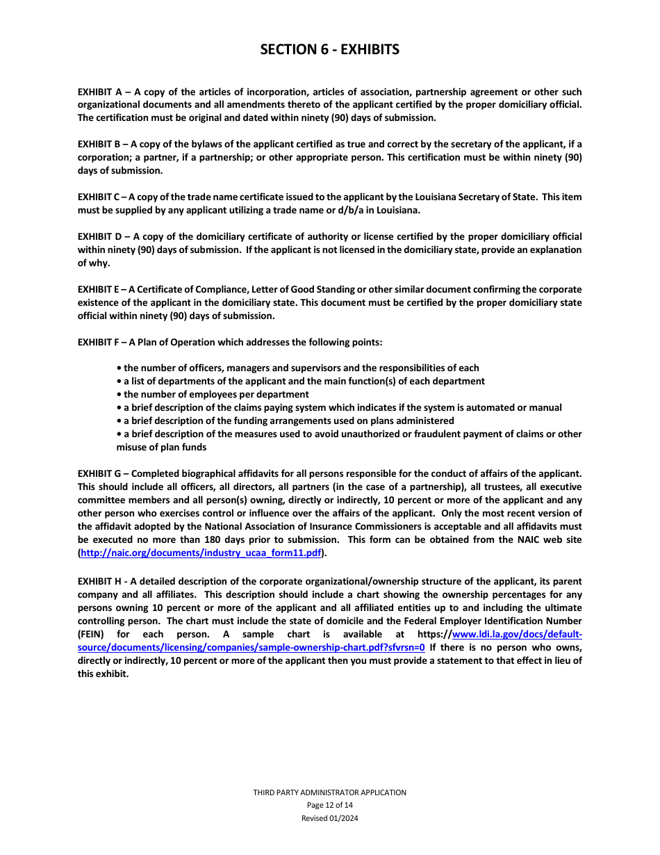 Application to Act as a Third Party Administrator in the State of Louisiana - Louisiana, Page 12